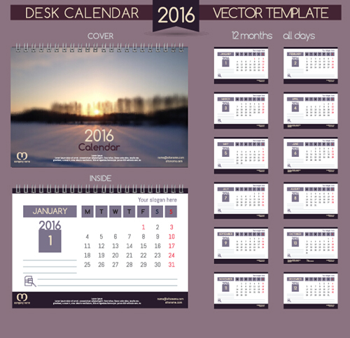 2016新年の机のカレンダーベクトル材料32 机 新しい 年 カレンダー 2016   
