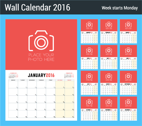 2016 Neujahr Schreibtisch-Kalender Vektormaterial 67 Schreibtisch Neujahr material Kalender Jahr 2016   