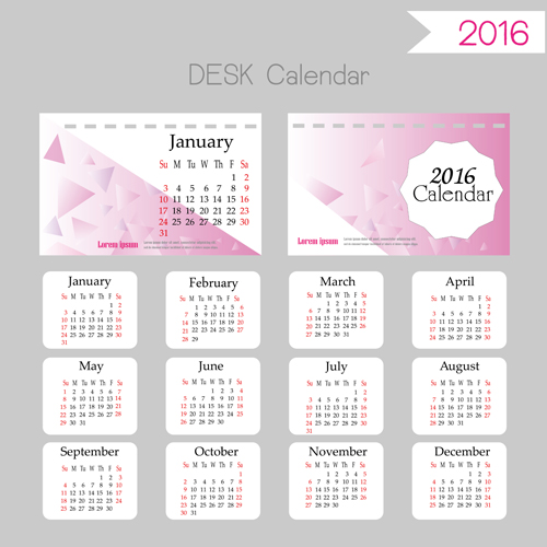 2016デスクカレンダーテンプレートベクトルセット07 テンプレート カレンダー 2016   