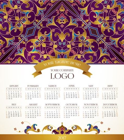 2017 calendriers avec décor floral Vector pattern 07 motif floral decor calendriers 2017   