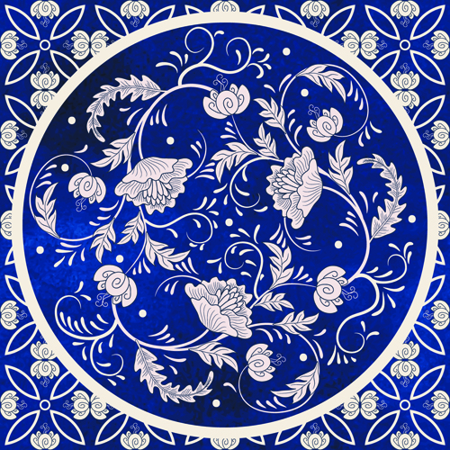 Blaue dekorative Ornamente im russischen Stil Vektor 03 Russisch Ornamente ornament dekorativ Blau   