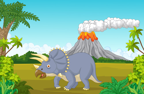 Dinosaures de dessin animé avec vecteur de paysage naturel 05   