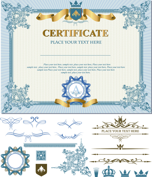 Modèle de certificats avec kit d’ornement vecteur 01 ornement kit certificats certificat   