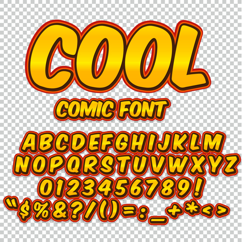 Alphabet de style comique avec des chiffres et un vecteur de symbole ensemble 18 symbole style Comic chiffres aligncenter   