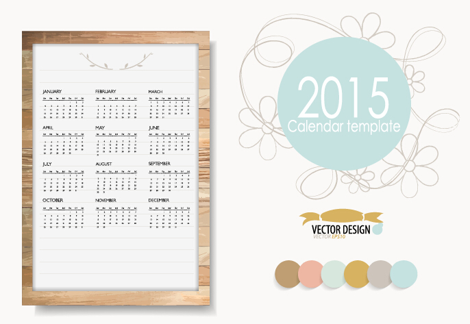 Cadre créatif 2015 calendrier avec modèle vectoriel floral modèle Créatif calendrier cadre 2015   