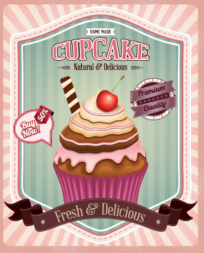 Cupcake affiche rétro vecteur 03 poster police rétro cupcake   