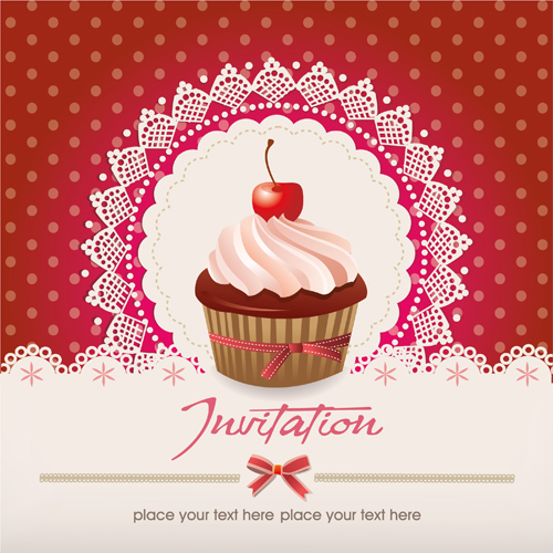 Mignon cupcakes Vector invitation cartes 03 invitation cupcake cartes d’invitation cartes carte   