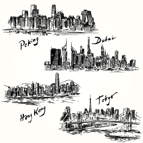 Berühmte Städte Gebäude handgezeichneten Vektor 07 Städte Hand gezeichnet Gebäude berühmt   
