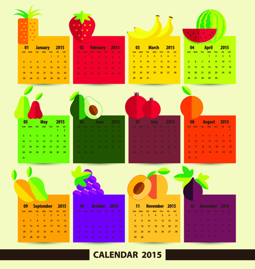 Fruits avec calendrier 2015 graphiques vectoriels Impression fruits calendrier 2015   