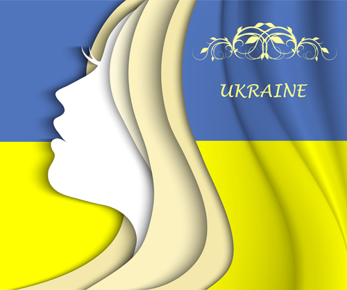 Visage de fille avec le fond de vecteur de drapeau d’Ukraine Ukraine fond Fille drapeau   
