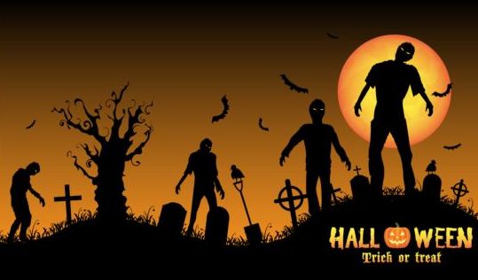 Halloween-Nachthintergrund mit Zombies Vektor 03 Zombies Nacht halloween   