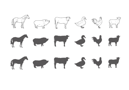 Handgezeichnete Nutztiere Vektoren Tiere Hand gezogen Bauernhof   