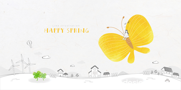 Happy Spring ligne fond illustration vecteur 07 printemps ligne happy   