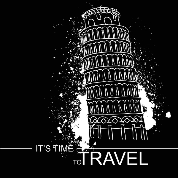 Schiefer Turm von Pisa mit Reisevorlage Vektor 03 Turm Schiefen Reisen Pisa   