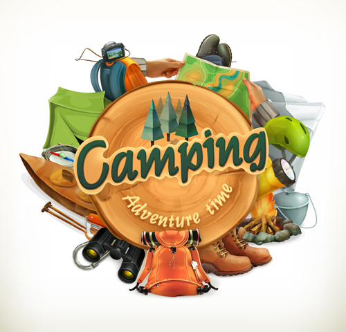 Retro-Camping-Etiketten vectors 01 Retro-Schrift Etiketten camping   