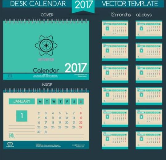 レトロなデスクカレンダー2017ベクトルテンプレート11 机 レトロフォント カレンダー 2017   