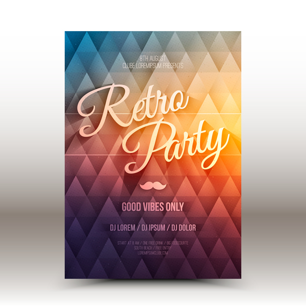 Retro Party-Flyer-Vorlage Vektor 01 Retro-Schriftart party flyer   