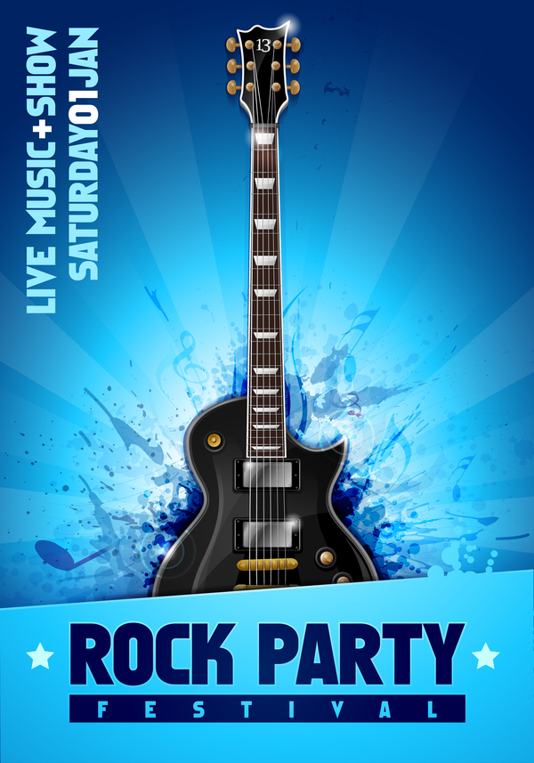 ロックフェスティバルパーティーのポスターギターベクトル13 祭り ロック ポスター パーティー ギター   