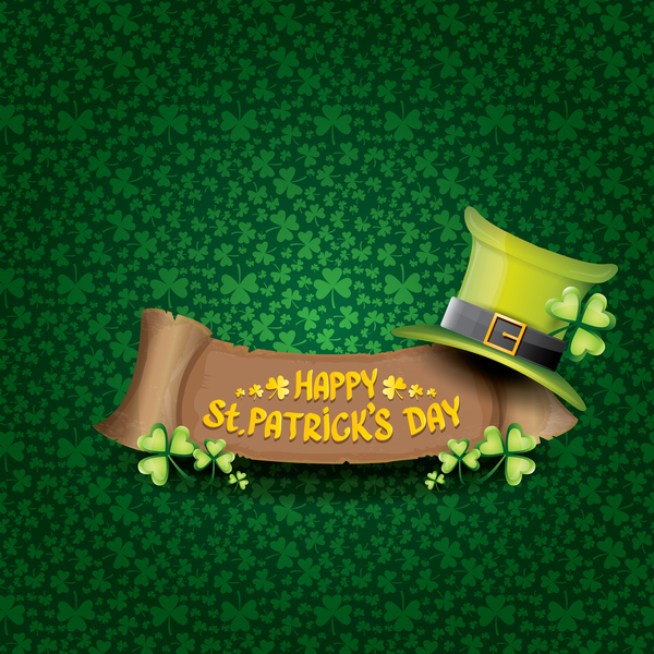 Saint Patricks Tag Retro-Banner mit Hut und grünen Blättern Muster Vektor 05 tag Saint Retro-Schrift Patrick \ es Muster Hut grün Blätter banner   