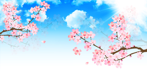 Sakura mit blauem Himmelsvektorhintergrund 04 sakura Hintergrund Himmel Blau   
