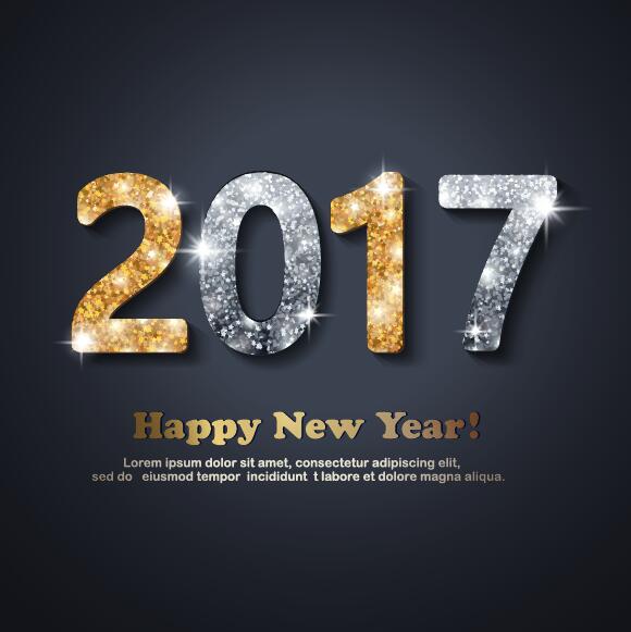 Glänzendes Neujahrsdesign 2017 mit dunklem Hintergrundvektor 01 Neu Jahr glänzend design dark 2017   