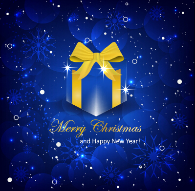 Glänzend blauer Weihnachtsbackgroun mit Geschenkkarton Vektor Weihnachten shiny box Blau   