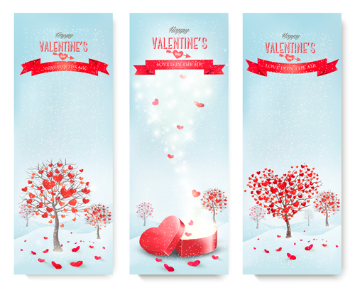 Valentin-Banner mit Herzbaumvektor 02 Valentine Herz banner   