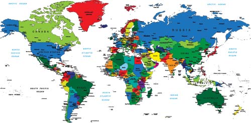 ベクタカラーのワールドマップテンプレート01 色付き 世界 マップ   