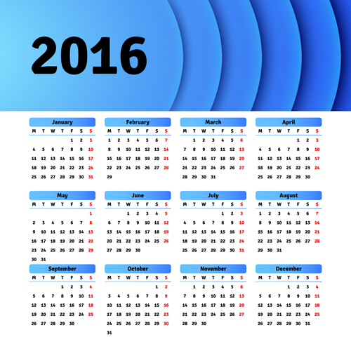 Vecteur grille calendrier 2016 design matériel 06 grille calendrier 2016   