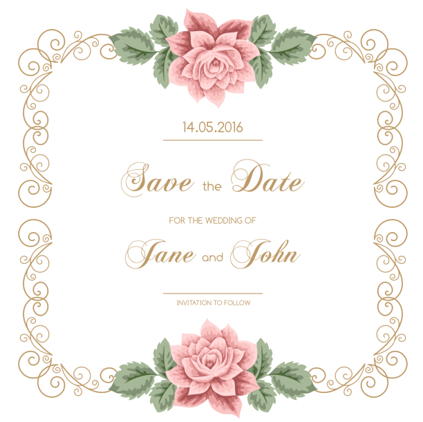 結婚式の招待状を持つヴィンテージの花ベクトル04 花 結婚式 招待状 ビンテージ   