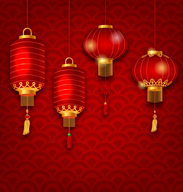 lanterne avec la nouvelle année chinoise vecteur de fond rouge 01 rouge nouveau lanterne Chinois année   