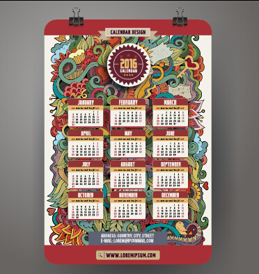 2016 calendrier avec motif d’ornements vecteur 18 ornements motif calendrier 2016   