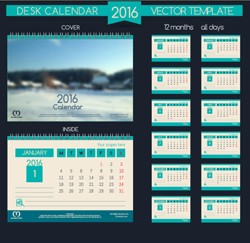 2016 Neujahr Schreibtisch-Kalendervekalstoff 31 Schreibtisch Neujahr Kalender Jahr 2016   
