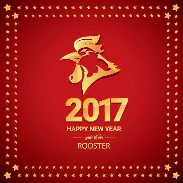 2017 chinois nouvel an de coq avec des étoiles vecteur cadre 03 nouveau étoiles coq Chinois cadre année 2017   