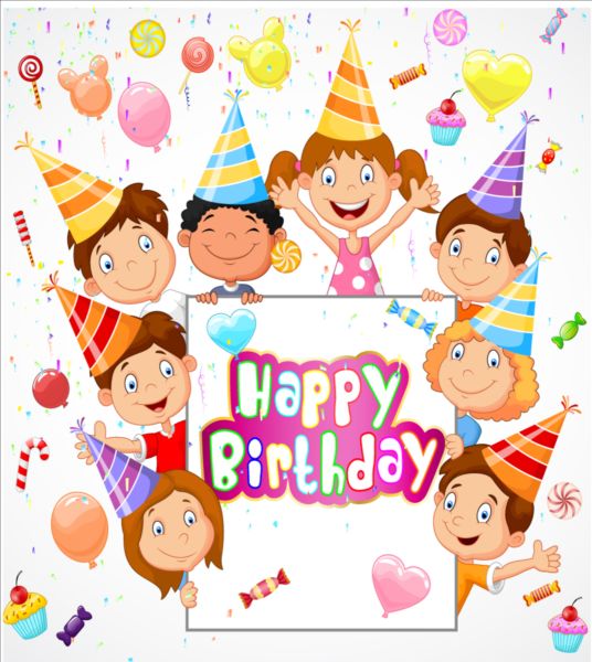 Geburtstag Hintergrund mit Kindern Vektordesign 02 Kinder Hintergrund Geburtstag   