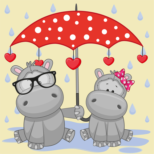 かわいい動物と傘漫画ベクトル08 漫画 動物 傘 かわいい動物   