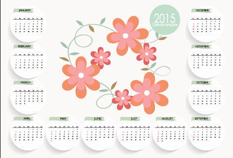 Niedliche Blume mit Kartenkalender-Vektor 2015 Vektor Karte Kalender free cute Blume 2015   