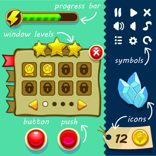Niedlicher Spielknopf und andere Gestaltungselemente 02 Gestaltungselemente element button   
