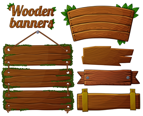 Différentes formes bannières en bois vecteur 03 formes en bois différentes bannières   