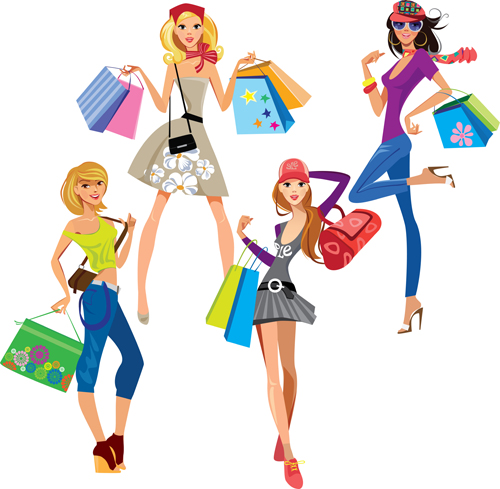 Mode shopping filles vecteur matériel ensemble 04 shopping de mode shopping mode matériel   