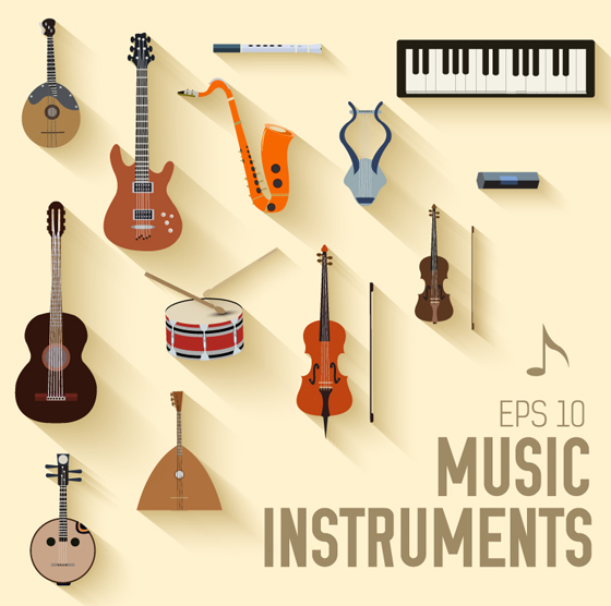 Flachmusik Instruments Vektormaterial Wohnung Musik material Instrumente   
