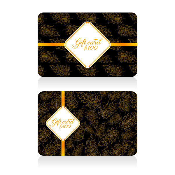 金色の羽を持つギフトカードベクター02 羽 ゴールデン ギフト カード   