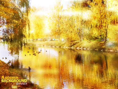 Goldgelbe Herbstlandschaft Vektor 02 Natur Landschaft Herbst gold gelb   