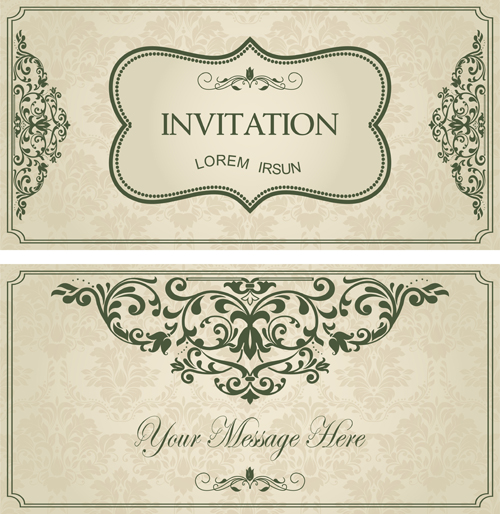 グリーンフローラル招待カードベクトルセット01 花柄 緑 招待状カード 招待状 カード   