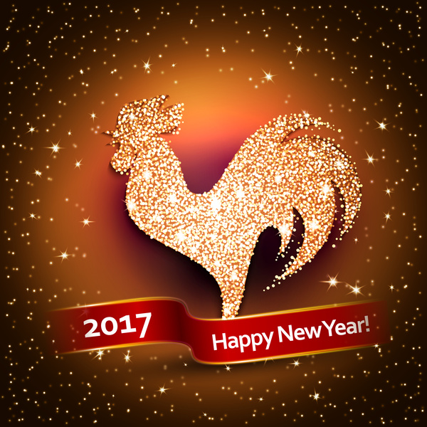 鶏の新年2017の光沢のあるベクトルの背景 新年 ルースター 2017   