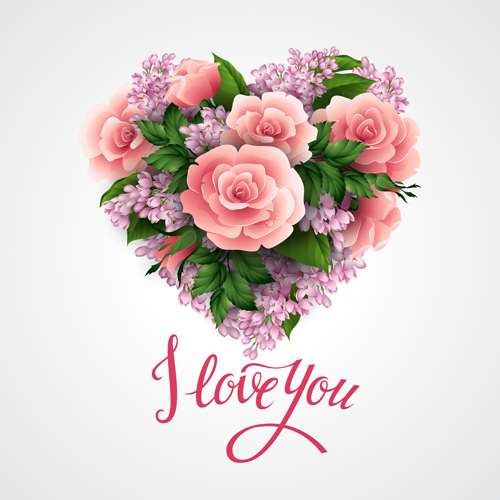 Rosa Blume mit Herz-Valentinstag Karten Vektor 01 Valentine tag pink Karten Herz Blume   