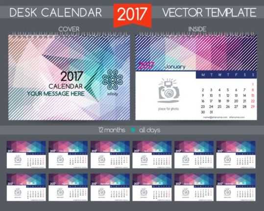Retro-Schreibkalender 2017 Vektorvorlage 20 Schreibtisch Retro-Schrift Kalender 2017   
