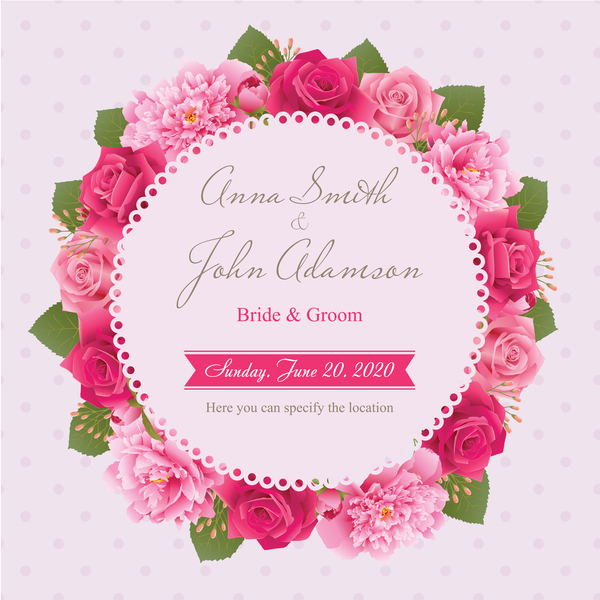 牡丹とピンクのバラのウェディングカードベクトル11 結婚式 牡丹 ピンク バラ カード   