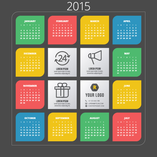 2015 farbige Kalender modernen Stil Vektor modern Kalender farbig 2015   