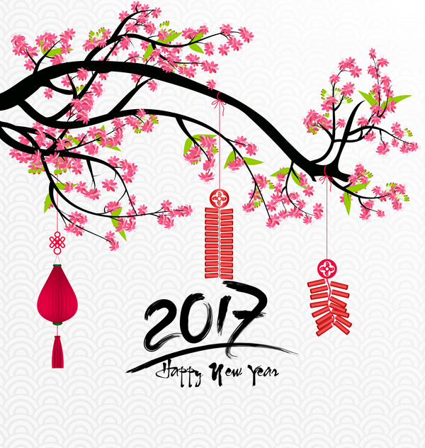 2017中国の新年の背景に花のベクトル03 花 新しい 年 中国人 2017   